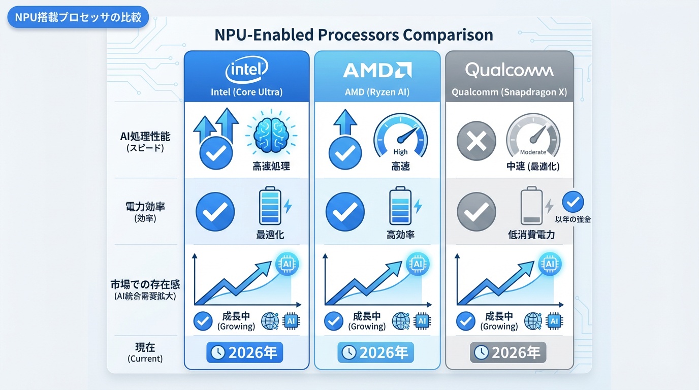 NPU搭載プロセッサの比較