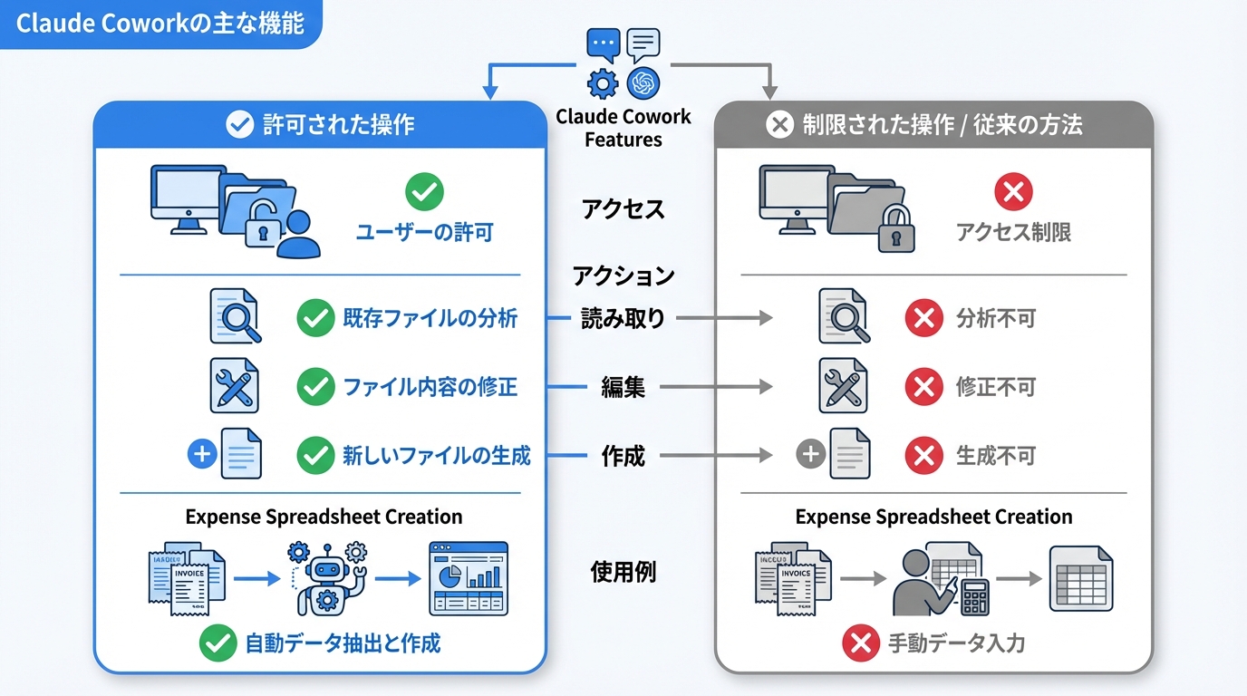 Claude Coworkの主な機能