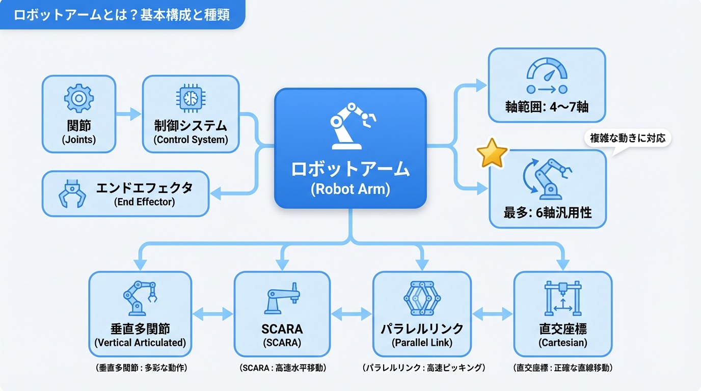 ロボットアームとは？基本構成と種類
