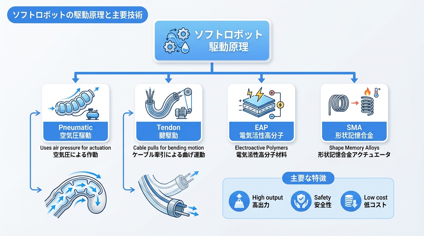 ソフトロボットの駆動原理と主要技術