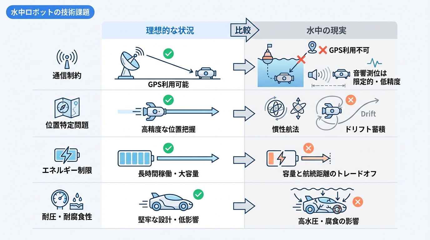 水中ロボットの技術課題